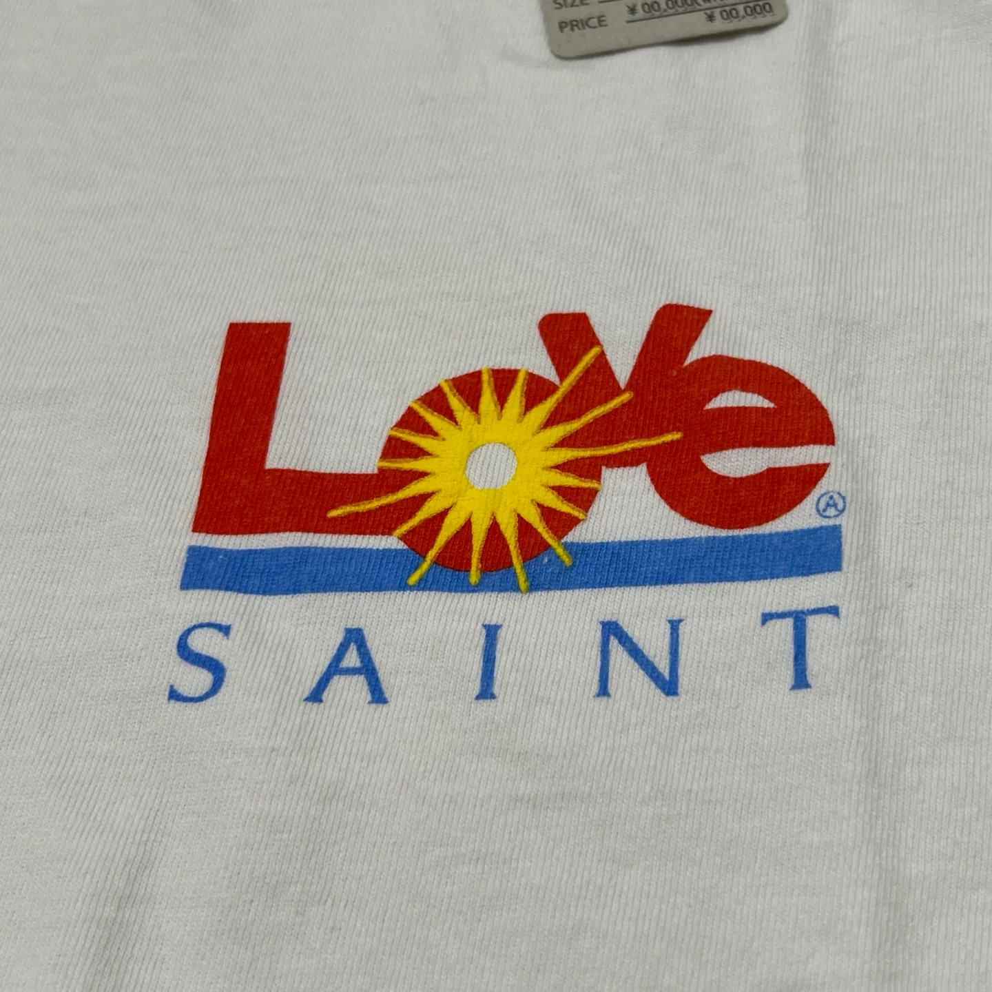 SAINT Mxxxxxx 25SS LOVE_SS TEE/WHT LOVE little sun destroyed washed distressed short sleeves off-white S-XL rainbow OE yarn original version consistent tube woven side seam fabric re-washed distressed craftsmanship of cut and damaged holes hand-made graffiti splashed ink original consistent main mark/wash mark/little angel anti-counterfeiting mark